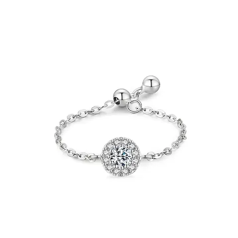 925 Sterlingsilber Verstellbarer Kettenschmuck Ring Für Damen Minimalistische Kreisförmige Mikro Eingesetzte Strass Halo Fingerring Mode Schmuck