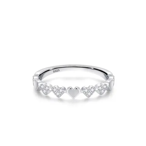 925 Sterling Silver Heart Ring For Women Elegant Zirconia Pave Heart Shaped Band Ring Minimalist Finger Jewelry Gift
