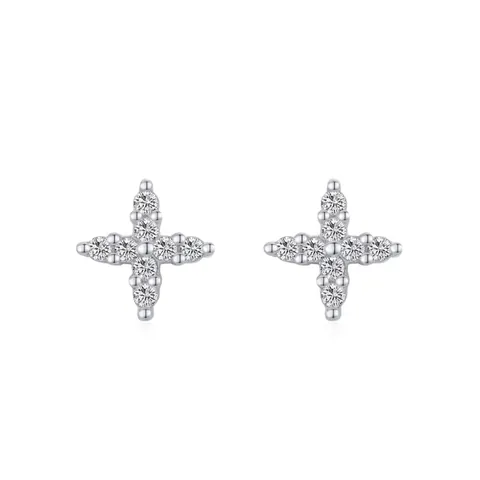 Orecchini a Bottone in Argento Sterling 925 Geometrici a Croce Stella Micro Intarsiati Zirconia Minimalisti Gioielli Donna