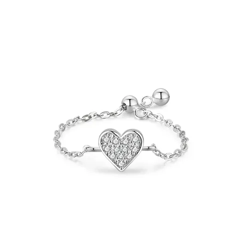 Luxus 925 Sterlingsilber Pave Zirkonia Herz Verstellbar Kettenring Für Damen Mode Schmuck Elegant Ring Geschenk
