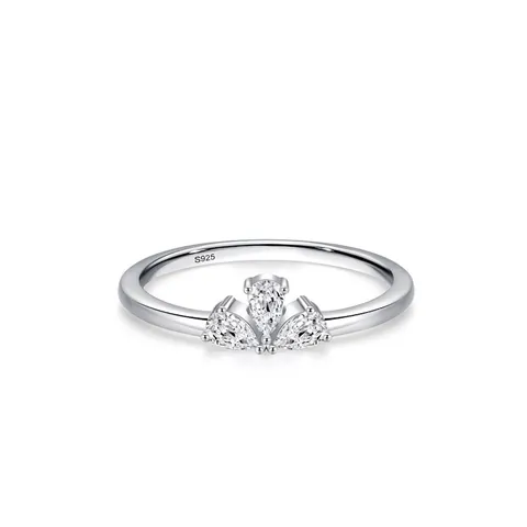 Elegante Anillo de Corona de Plata de Ley 925 para Mujer Circonia de Corte de Pera Minimalista Gota de Agua Alianza de Boda Joyería Regalo