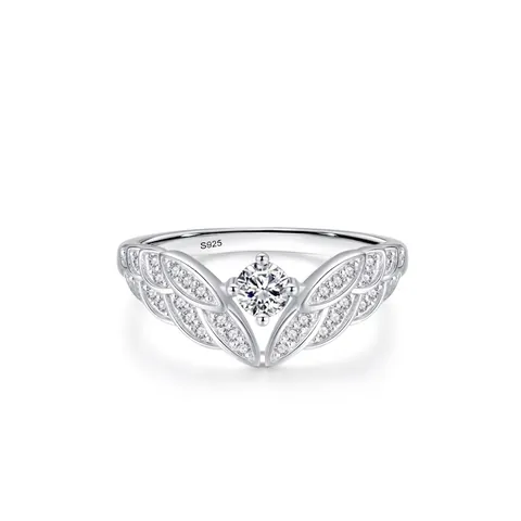 925 Sterlingsilber Engel Flügel Krone Ring Für Damen Luxus Rund Zirkonia Eingelegt Funkelnd Fingerring Mode Schmuck Geschenk