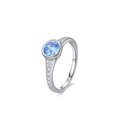 Luxury 925 Sterling Silver Ring For Women Round Blue Zirconia Inlaid Fashion Finger Ring Sparkling Jewelry Accessory Gift
