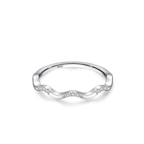 Minimalist 925 Sterling Silver Wave Shape Ring For Women INS Style Stackable Zirconia Inlaid Fashion Jewelry Band Ring