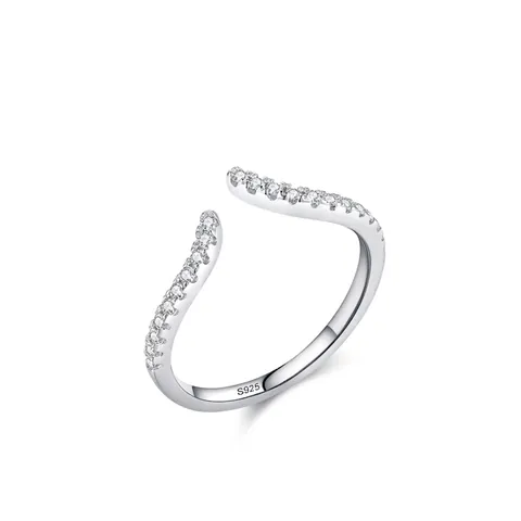 Luxury 925 Sterling Silver Open Ring For Women Elegant Wave Geometric Zirconia Adjustable Finger Ring Fashion Jewelry Gift