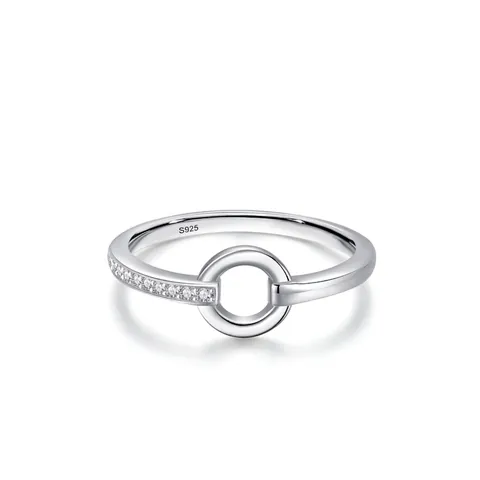 925 Sterling Silver Ring for Women Minimalist Geometric Round Design Micro Inlaid Zirconia Band Ring Fashion Jewelry Gift