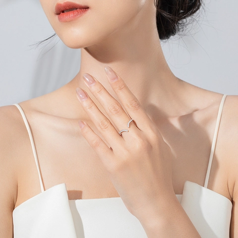 Luxury 925 Sterling Silver Open Ring For Women Elegant Wave Geometric Zirconia Adjustable Finger Ring Fashion Jewelry Gift