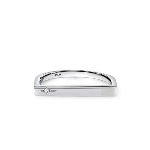 925 Sterling Silver Geometric Bar Ring With Starburst Zirconia Minimalist Stackable Finger Ring For Women Fashion Jewelry