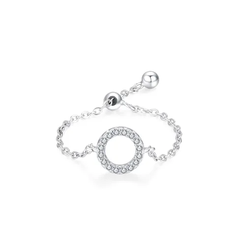 S925 Sterlingsilber Geometrisch Rund Mikro Zirkonia Verstellbar Kette Ring Für Damen Mode Schmuck Nische Design