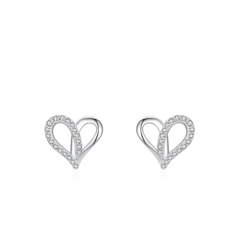 Pendientes de Botón Corazón de Plata de Ley 925 para Mujer Asimétricos Micro Incrustados Circonia Joyería de Moda Regalo