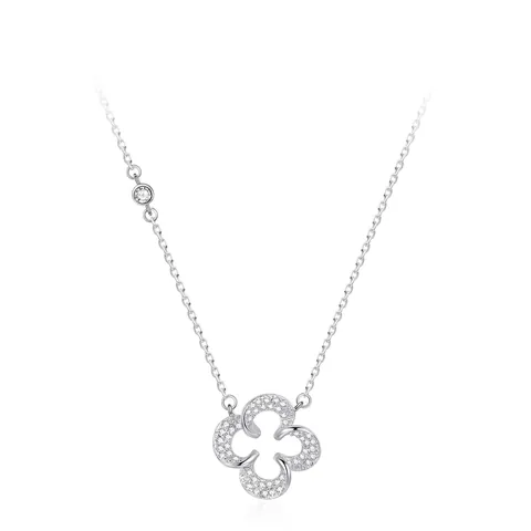 Collana con Pendente a Foglia Fortunata in Argento Sterling 925 per Donna Semplice Quadrifoglio Vuoto con Strass Gioielli