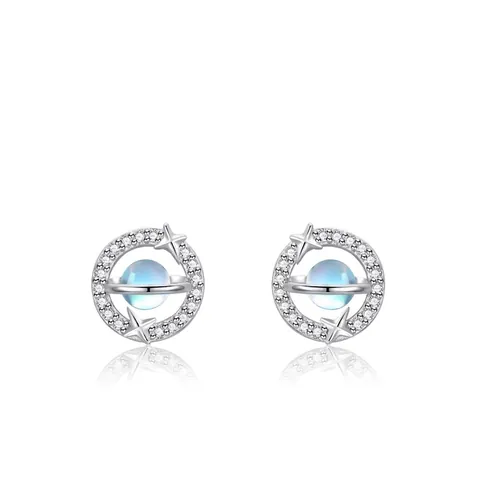 925 Sterling Silver Planet Stud Earrings For Women Moonstone Zirconia Orbit Star Fashion Celestial Earring Jewelry Gift