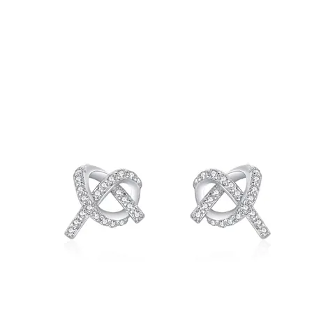 Boucles d'Oreilles Clous en Argent Sterling 925 en Forme de Cœur pour Femmes Luxe Micro Incrusté de Zirconia Noeud Croisé Bijoux