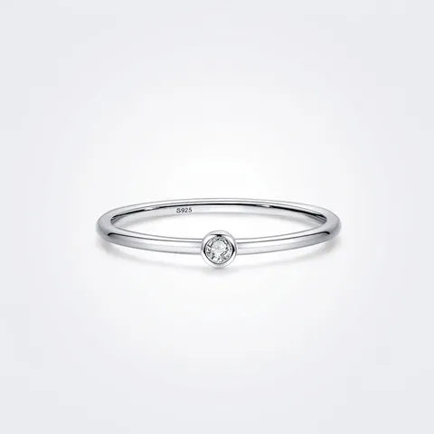 S925 Argento Sterling Minimalista Anello Per Donna Zirconia Singola Taglio Rotondo Impilabile Elegante Gioielli Regalo