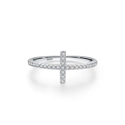 Anello Croce in Argento Sterling 925 da Donna Elegante Anello da Dito con Croce Laterale in Zirconia Micro Pavé Gioielli di Moda