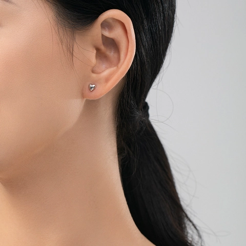 Pendientes de Botón de Corazón de Plata de Ley 925 Minimalistas Pulidos Pequeño Corazón para Mujeres Niñas Regalo Joyería de Moda