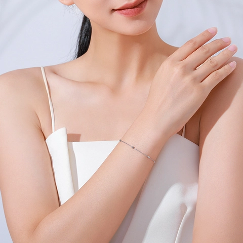 925 Sterlingsilber Perlen Armband Für Damen Minimalistisch Geometrische Runde Perlen Verstellbare Kette Mode Schmuck Handschmuck
