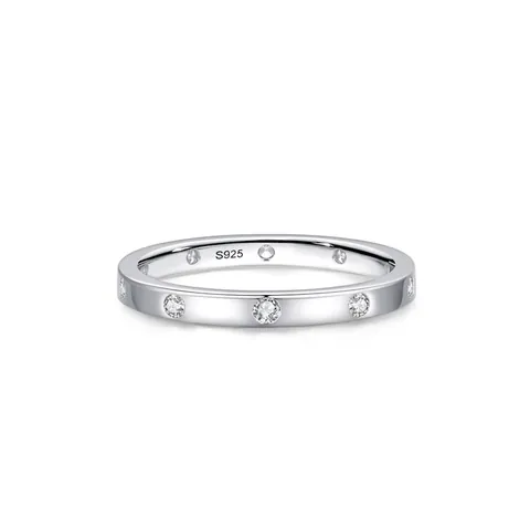 925 Sterling Silver Zirconia Ring For Women Simple Geometric Micro-Inlaid Stackable Ring Fashion Hand Jewelry Gift