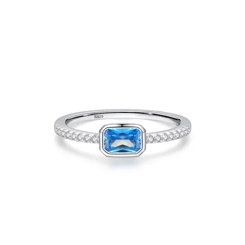 Anello in Argento Sterling 925 con Zirconia Blu Elegante Taglio Rettangolare Diamante Simulato Anello di Fidanzamento Donna