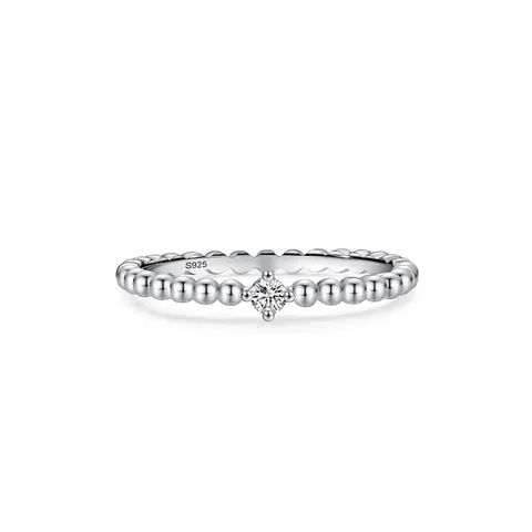 925 Sterling Silver Zirconia Ring For Women Minimalist Beaded Band Geometric Micro-pave Ring Stylish Finger Jewelry Accessory Gift