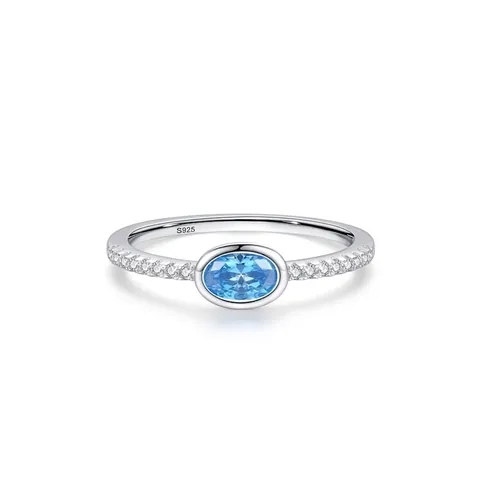 925 Sterling Silver Blue Zirconia Ring Oval Gemstone Minimalist Fashion Jewelry For Women Engagement Daily Finger Ring Gift