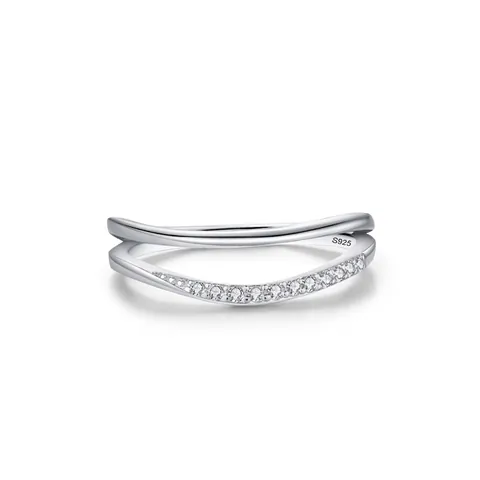 Anello a Onda a Doppio Strato in Argento Sterling 925 Per Donna Zirconia Micro Intarsiato Anello Regolabile Gioielli Moda