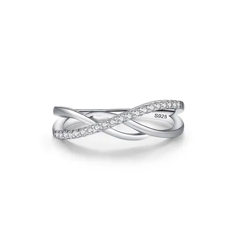Anello Infinito a Croce Geometrica in Argento Sterling 925 Zirconia per Donna Minimalista Anello al Dito di Moda Gioielli Regalo