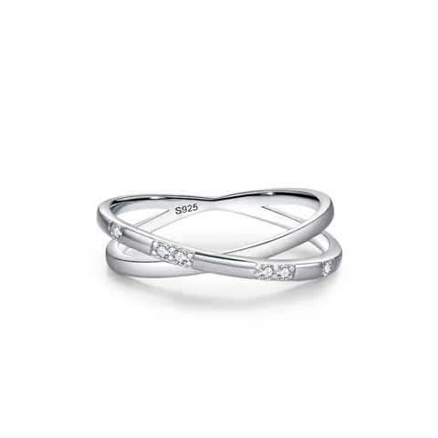 925 Sterlingsilber Gekreuzter Geometrischer Ring Für Damen Minimalistisch Mikropavé Zirkonia X-Form Mode Schmuck Fingerring
