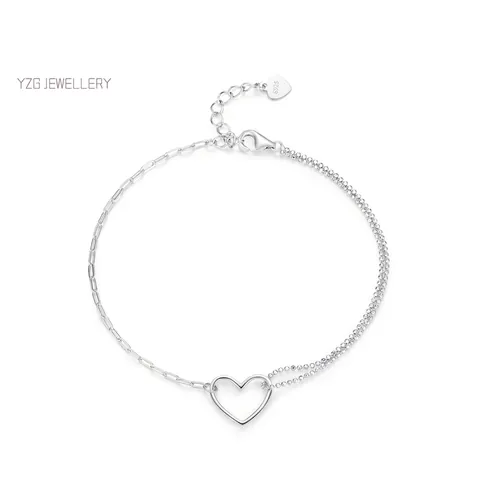 S925 Sterlingsilber Herz Armband Für Damen Asymmetrische Perlen Büroklammer Kette Verstellbar Mode Schmuck Minimalist Geschenk