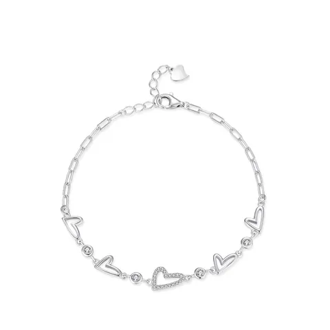 Bracciale a Cuore in Argento Sterling 925 per Donna con Zirconia Scintillante Intarsiato Catena a Graffetta Regolabile Gioielli