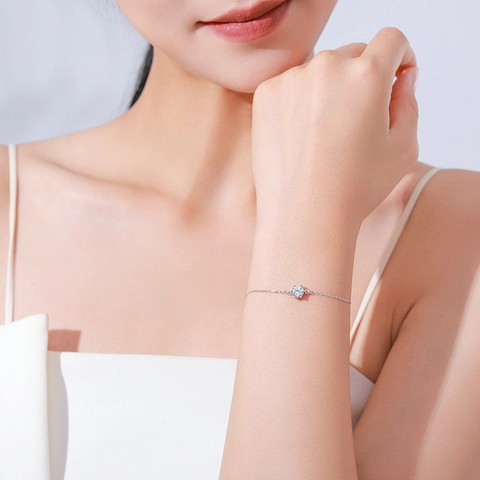 S925 Sterlingsilber Einzelstein Zirkonia Armband Für Damen Minimalist Sechs Klauen Rund Zirkonia Gliederkette Armband Modeschmuck