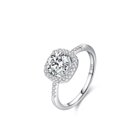 Luxury 925 Sterling Silver Halo Ring For Women Round Brilliant Cut Rhinestone Engagement Wedding Ring Fashion Jewelry