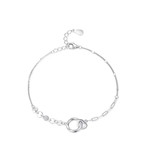 Bracciale S925 in Argento Sterling con Doppio Anello Intrecciato a Cuore per Donna Design di Nicchia Minimalista Zirconia Intarsiata Gioielli