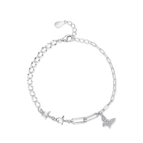 Bracciale in Argento Sterling S925 Con Farfalla e Stella per Donna Zirconia Scintillante Catena Regolabile Gioielli Chic Elegante Regalo