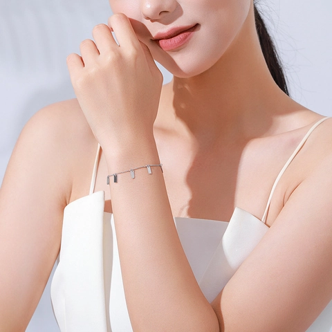 S925 Sterlingsilber Minimalistisches Armband Für Damen Geometrische Rechteckige Anhänger Kugel Kette Western Stil Schmuck