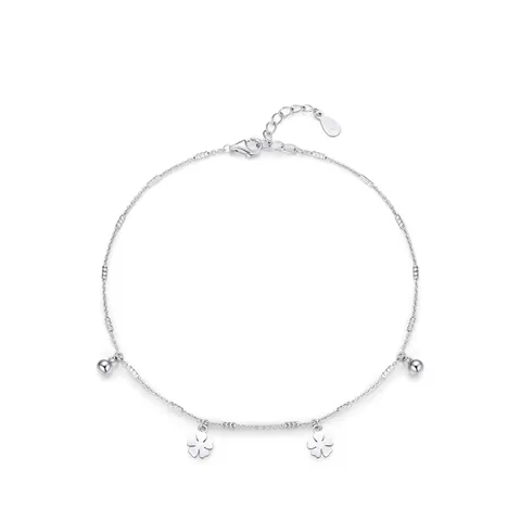 Bracciale in Argento Sterling 925 con Fiocco di Neve e Quadrifoglio per Donna Elegante Braccialetto a Catena con Perline Tonde Gioielli Minimalisti
