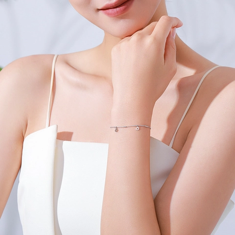 Bracciale in Argento Sterling 925 Con Cuore Cavo per Donna Design di Nicchia Minimalista Gioielli Con Catena a Perline Lucide