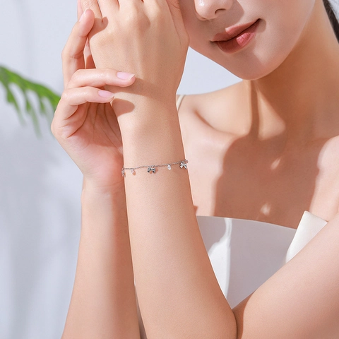 Bracciale con Fiocco in Argento Sterling 925 per Donna Romantico Zirconia Bracciale a Catena Regolabile Temperamento Dolce Gioielli di Moda