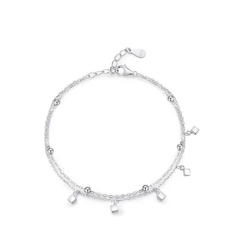 Bracciale a Catena a Doppio Strato con Perle a Cubo in Argento Sterling 925 per Donna Regolabile Minimalista Geometrico Strass Gioielli di Moda