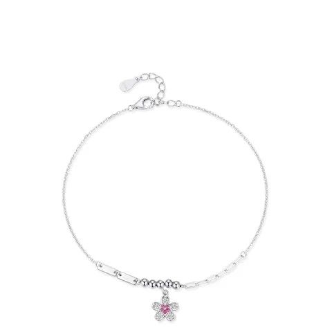 Braccialetto in Argento Sterling 925 Fiore di Ciliegio per Donna Dolce Fiore con Zirconia Rosa Catena Regolabile Gioielli