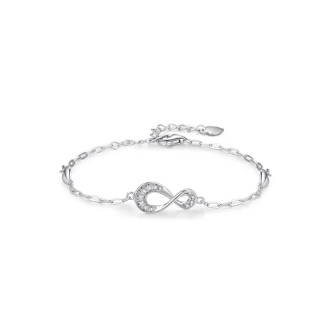 S925 Sterling Silver Infinity Love Bracelet For Women Micro Pave Zirconia Heart Charm Adjustable Chain Fashion Jewelry Gift