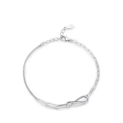 925 Sterling Silver Infinity Love Bracelet For Women Minimalist Adjustable Asymmetric Paperclip Chain Fashion Jewelry Gift