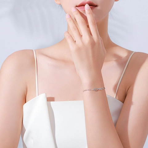 925 Sterling Silver Infinity Love Bracelet For Women Minimalist Adjustable Asymmetric Paperclip Chain Fashion Jewelry Gift