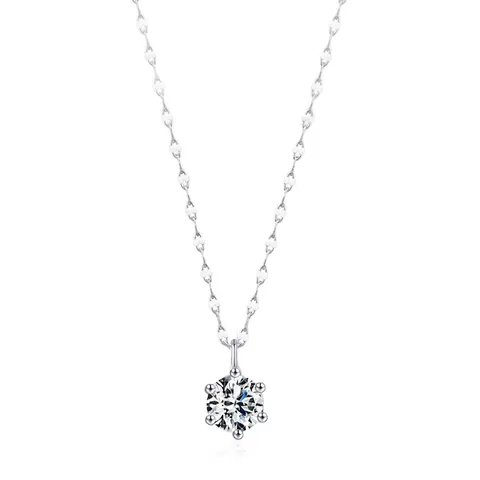 925 Sterling Silver Zirconia Necklace For Women Elegant Six-Prong Round CZ Pendant Necklace Minimalist Daily Jewelry Gift