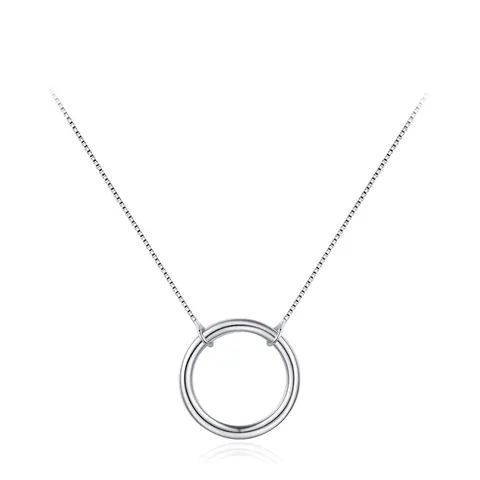 Minimalist 925 Sterling Silver Hollow Round Circle Pendant Necklace For Women Polished Box Chain Fashion Jewelry Gift