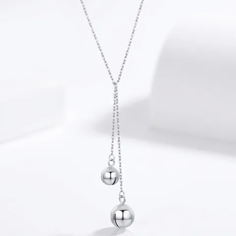 Collana Con Pendente a Doppia Sfera in Argento Sterling 925 Per Donna Design Elegante Lucidato a Specchio Catena a Clavicola Argento Gioielli