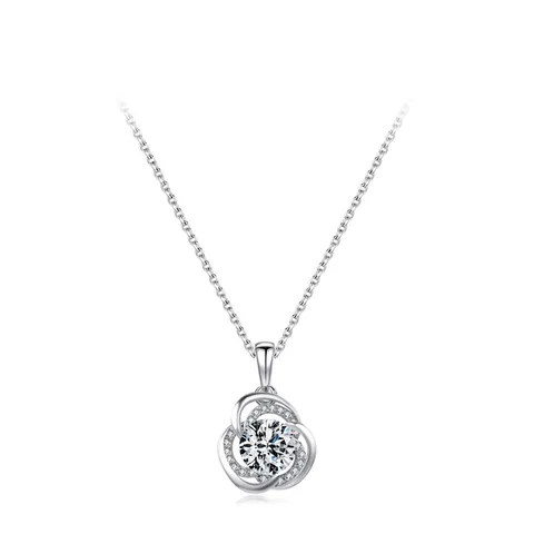 Elegant 925 Sterling Silver Flower Pendant Necklace For Women Classic Inlaid Zirconia Clavicle Chain Jewelry Anniversary Gift
