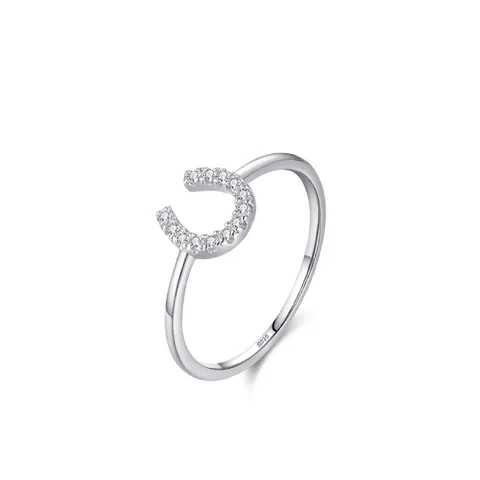 Anello Ferro di Cavallo in Argento Sterling 925 per Donna Anello Geometrico a U con Micro-Intarsi in Zirconia Gioielli Minimalisti