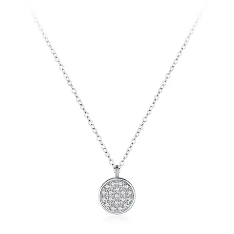 Collar con Colgante de Plata de Ley 925 Redondo con Pavé de Circonia para Mujer Joyería Elegante de Viaje Diario Plata