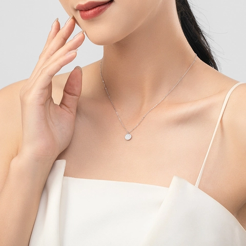 Collar con Colgante de Plata de Ley 925 Redondo con Pavé de Circonia para Mujer Joyería Elegante de Viaje Diario Plata